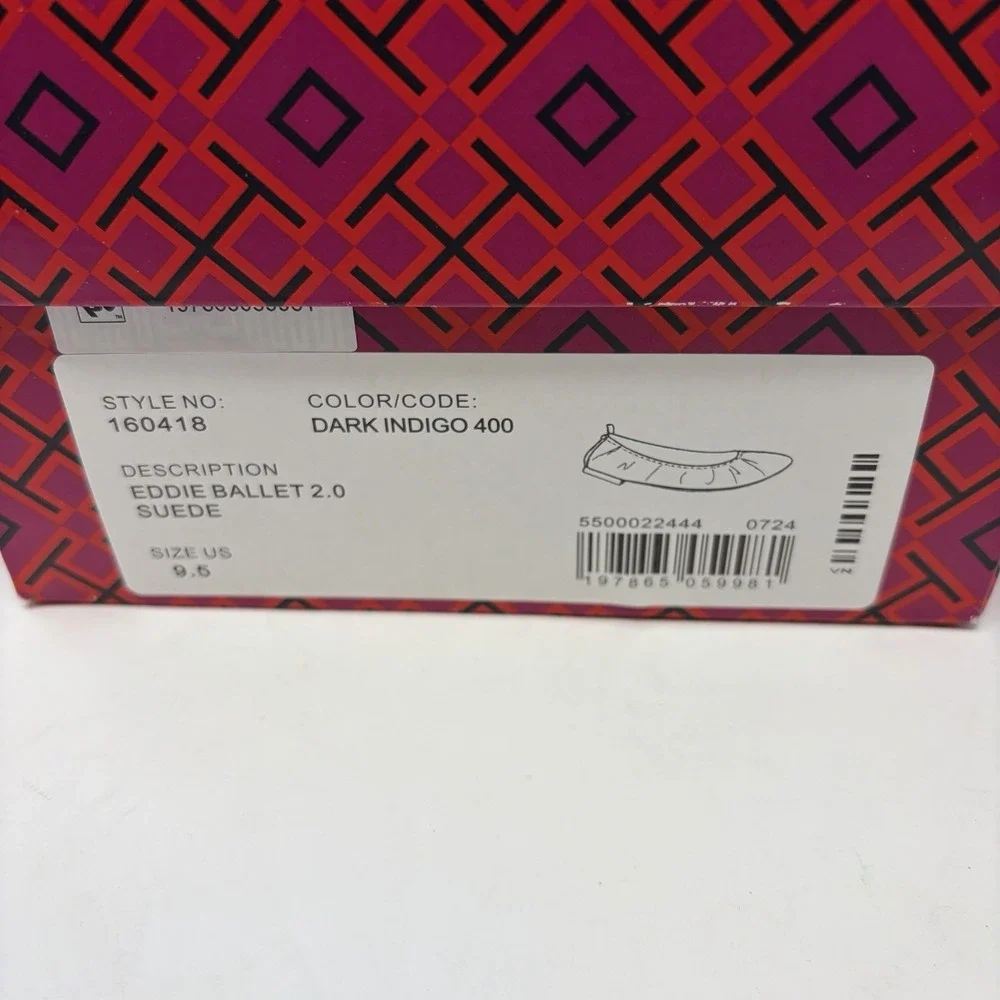 Tory Burch Eddie Ballet 2.0 Suede Flats Dark Indigo‎ 400 Womens Size 9.5 NIB